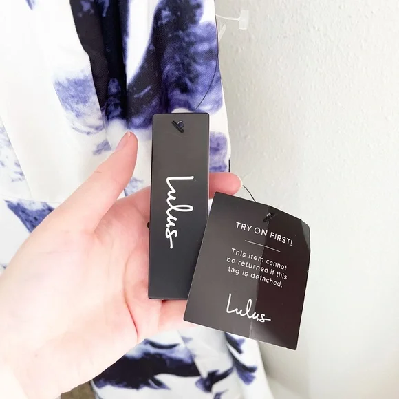 NWT Lulus Seeing Chic Blue and Ivory Print Skater Dress - Picture 8 of 10